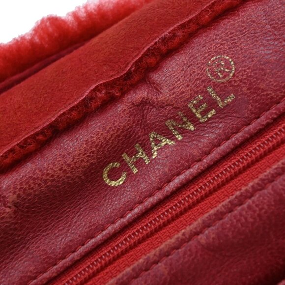 CHANEL CC Logo Hand Tote Bag Suede Shearling Fur Red GHW France 86KA838 - Picture 14 of 15